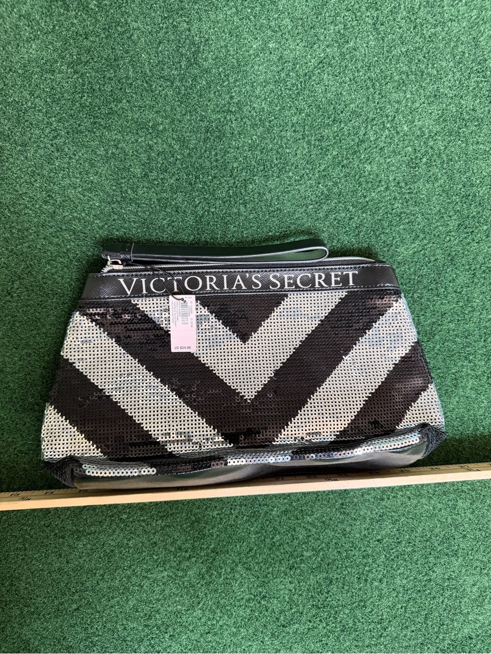 Victoria's Secret Black & Silver Chevron Sequin Wristlet